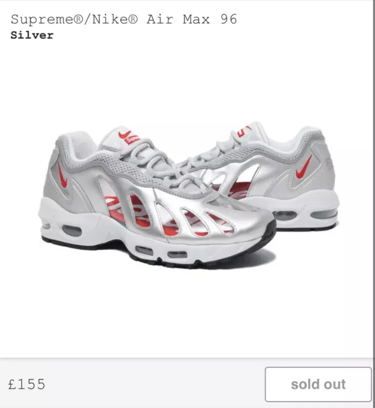 Nike X Supreme Airmax 96 Royaume Uni : 7,5