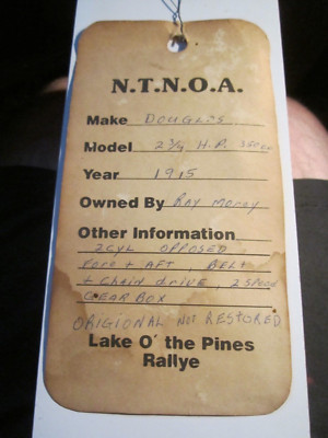 VINTAGE RAY MOREY N.T.N.O.A. AUTOMOBILE TAG ''1915 DOUGLAS AUTOMOBILE'' - TUB SCC