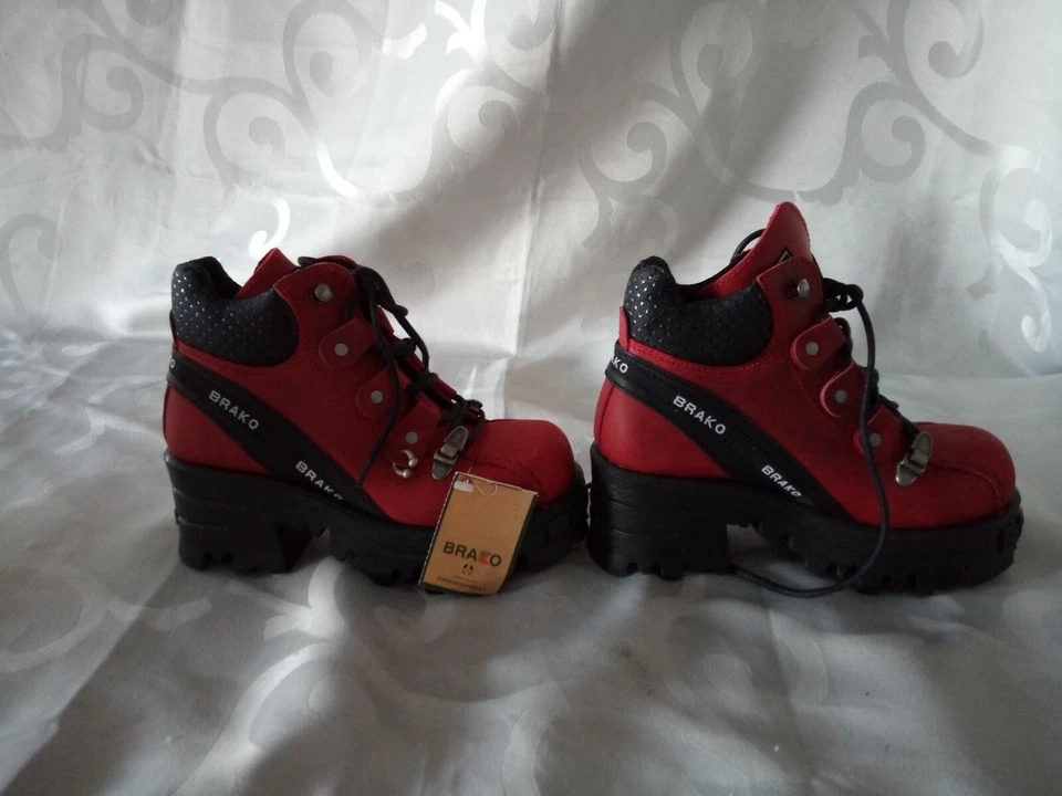 CHAUSSURES GRUNG GOTHIQUE BRAKO ROUGE FONCÉ ÉCOLOGIQUE VINTAGE 34,5 35 - Photo 2/4
