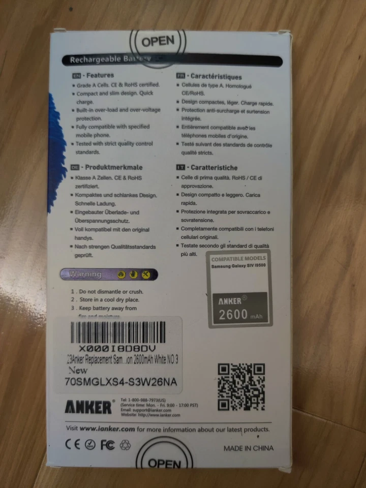  Batería de repuesto Anker para Samsung Galaxy 4 -2600mah- NUEVA abre Foto 2 de 2