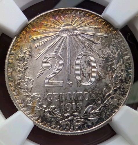 MEXICO ESTADOS UNIDOS 1919 20 CENTAVOS COIN CERTIFIED UNCIRCULATED NGC MS 65