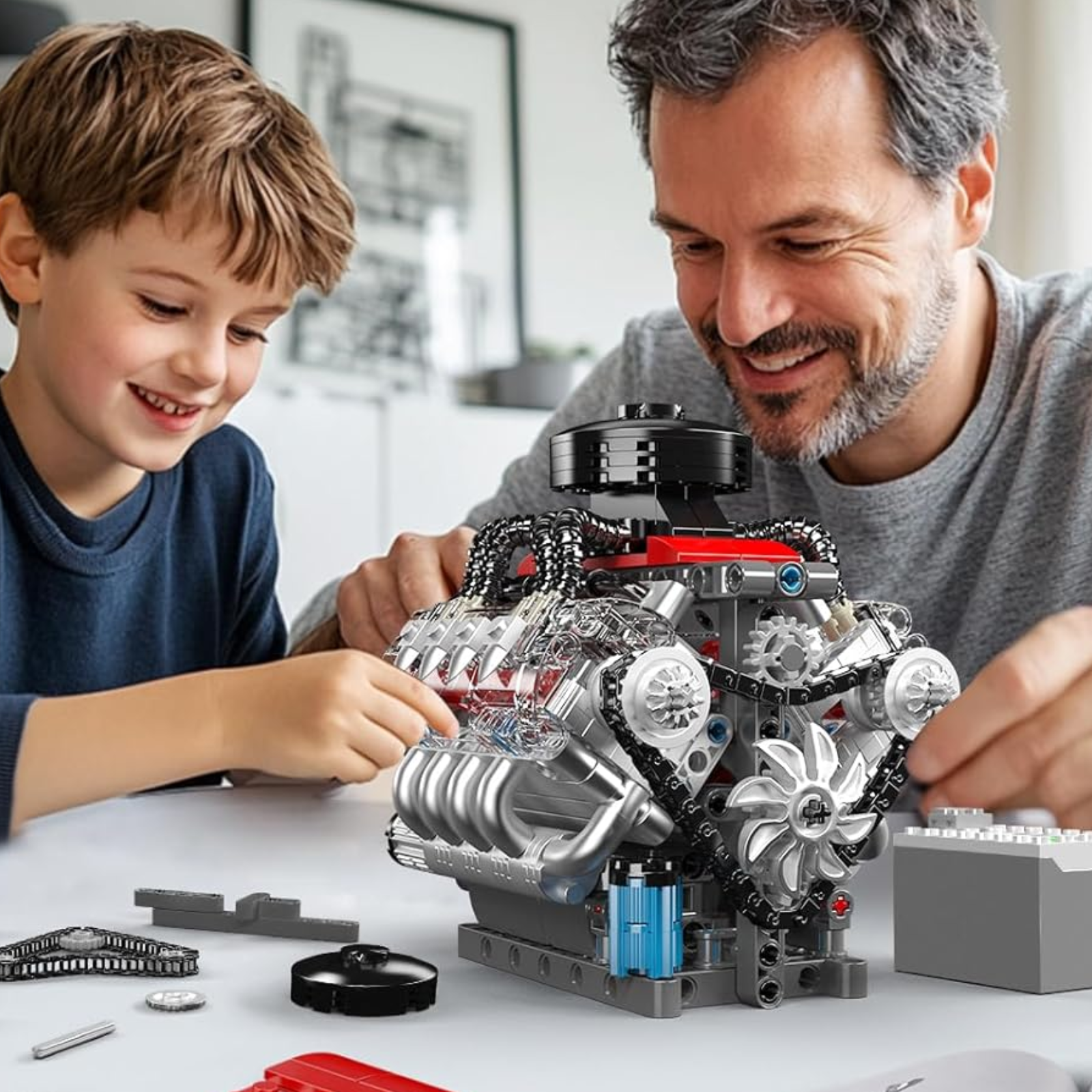 487 Pcs Visible V8 Internal Combustion Ohc Engine Motor Working Model DIY Kit