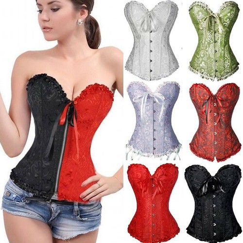New Sexy Lace Up Basque Lingerie Women Corset Top Bustier Steampunk Gothic S-6X - Picture 7 of 39