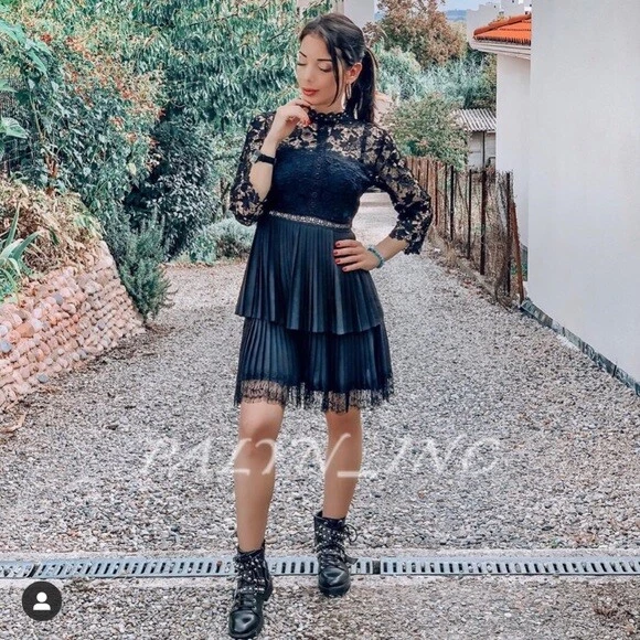 Zara pleated lace clearance dress