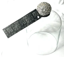 TAHARI Silver & Rhinestone Glass Dome Dessert Cheese Cloche 7.5" Tall 4.5" wide