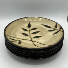 Gibson Elite Midnight Palm Dinner Plate 11" Ceramic Brown Leaf - Set of 5 Plates