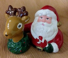 Santa Claus & Reindeer Busts Salt & Pepper Shaker Set - Used as Display Only 