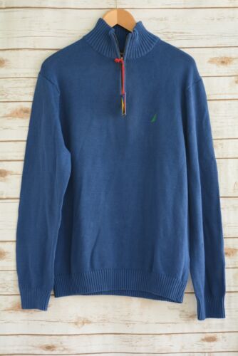 NWT Nautica - Dark BLUE cotton knit PARTIAL zip sweater, size L