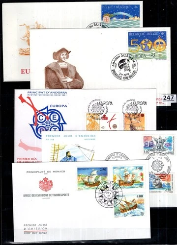 # BELGIUM, MONACO, FRENCH ANDORRA 1992 - 5 FDC - SHIPS, COLUMBUS