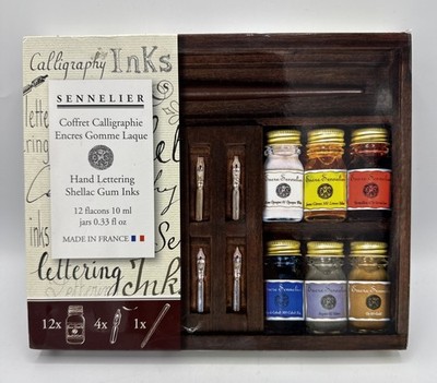 Sennelier Encres Calligraphy Wooden Box Set of 12 Jars Gum Inks