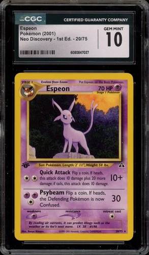Pokemon Espeon Neo Discovery 1st Edition Rare #20 CGC 10 Gem Mint