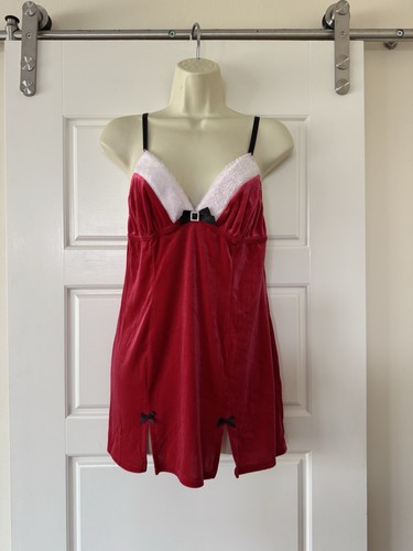 Linea Donatella Red Baby Doll Lingerie Red White Velour Christmas Sexy Size M - Picture 11 of 11