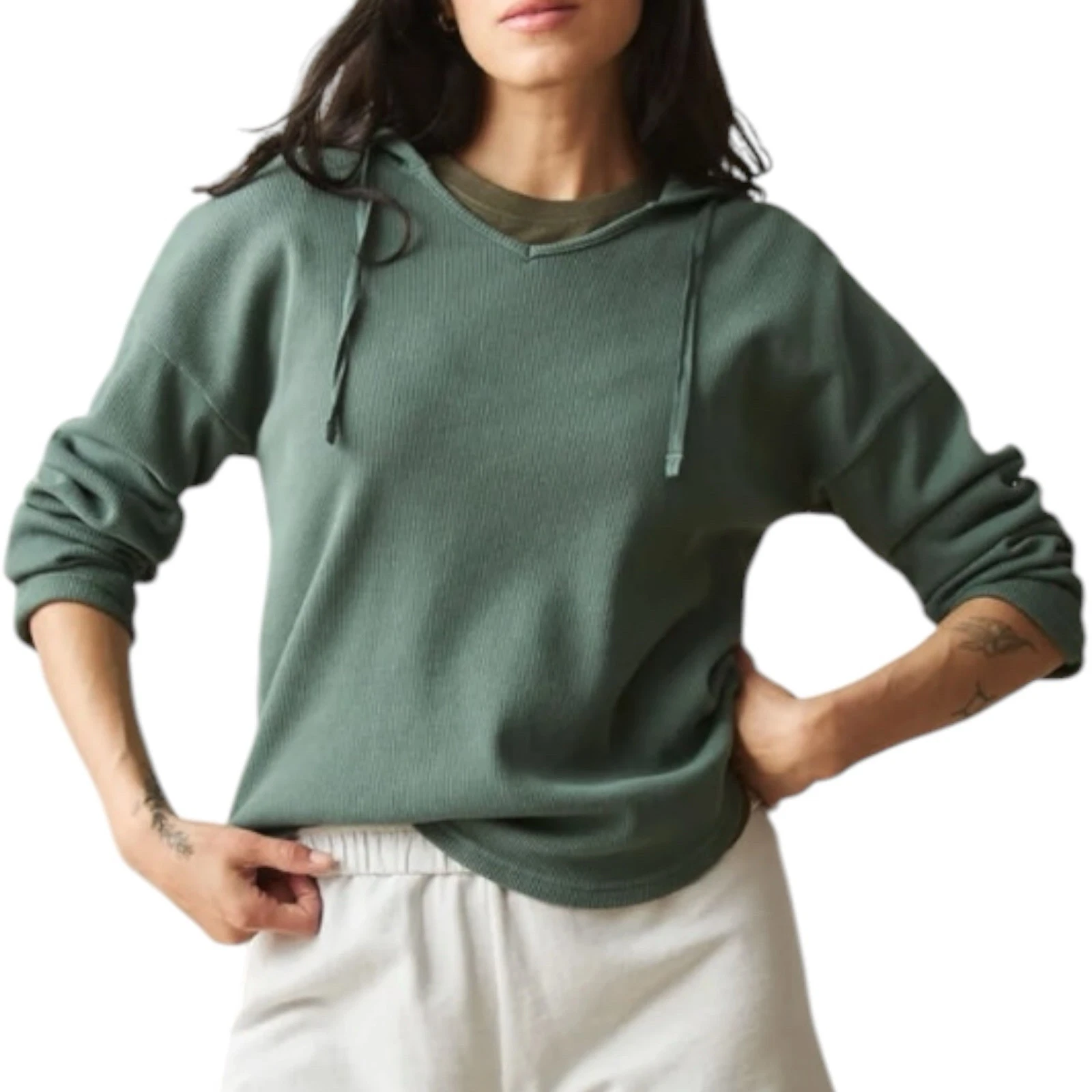 American Giant Women’s Thermal Hoodie Size Large NWOT Dark Forest Green Waffle