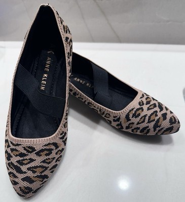 Anne Klein Iflex Leopard Print Ballet With Elastic Strap 7M 