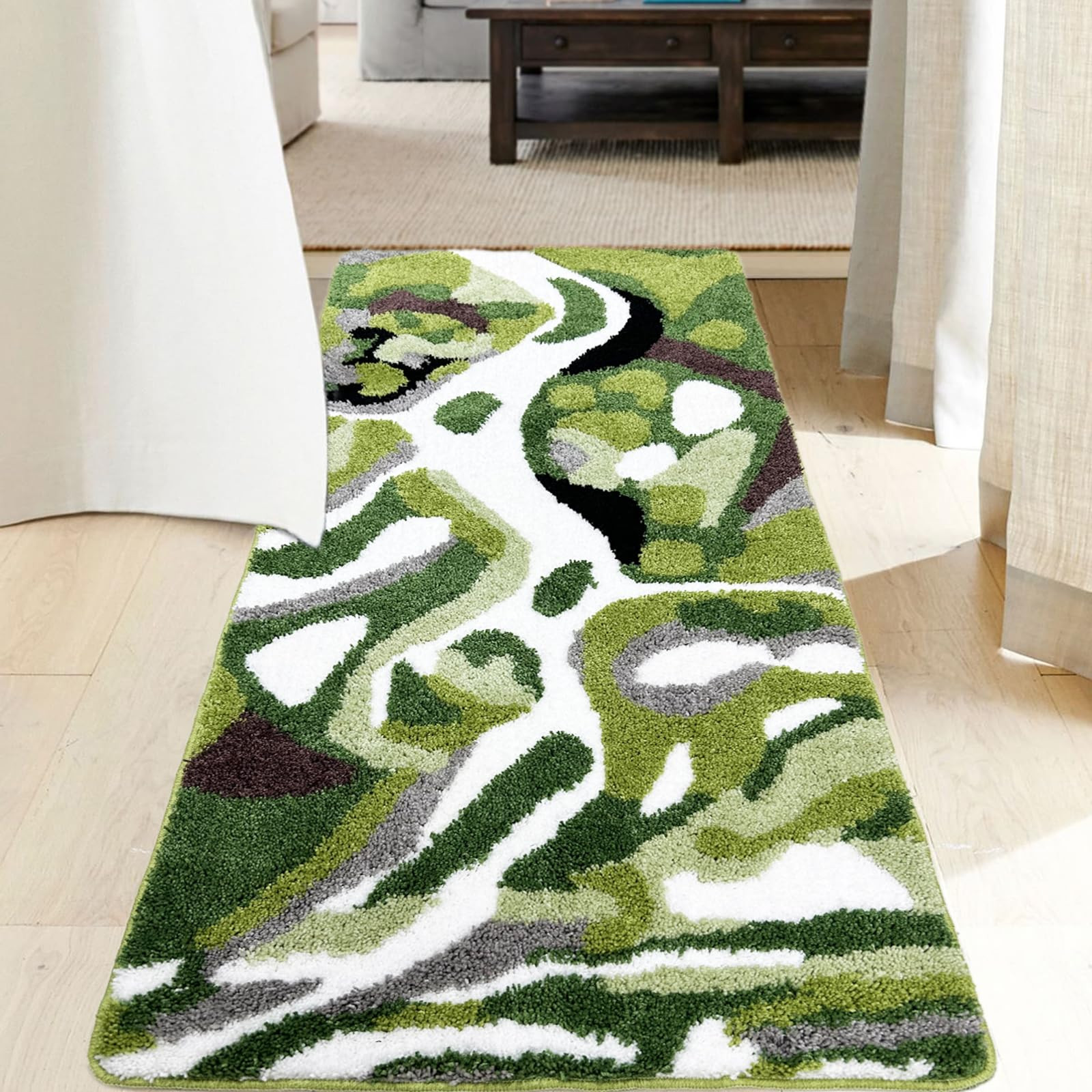Green Natural Long Bathroom Runner Rug for a Fresh Eco-Friendly Look