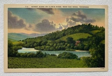 Clinch River Sunset OAK RIDGE Tennessee ~ Vintage Linen Postcard 1940s