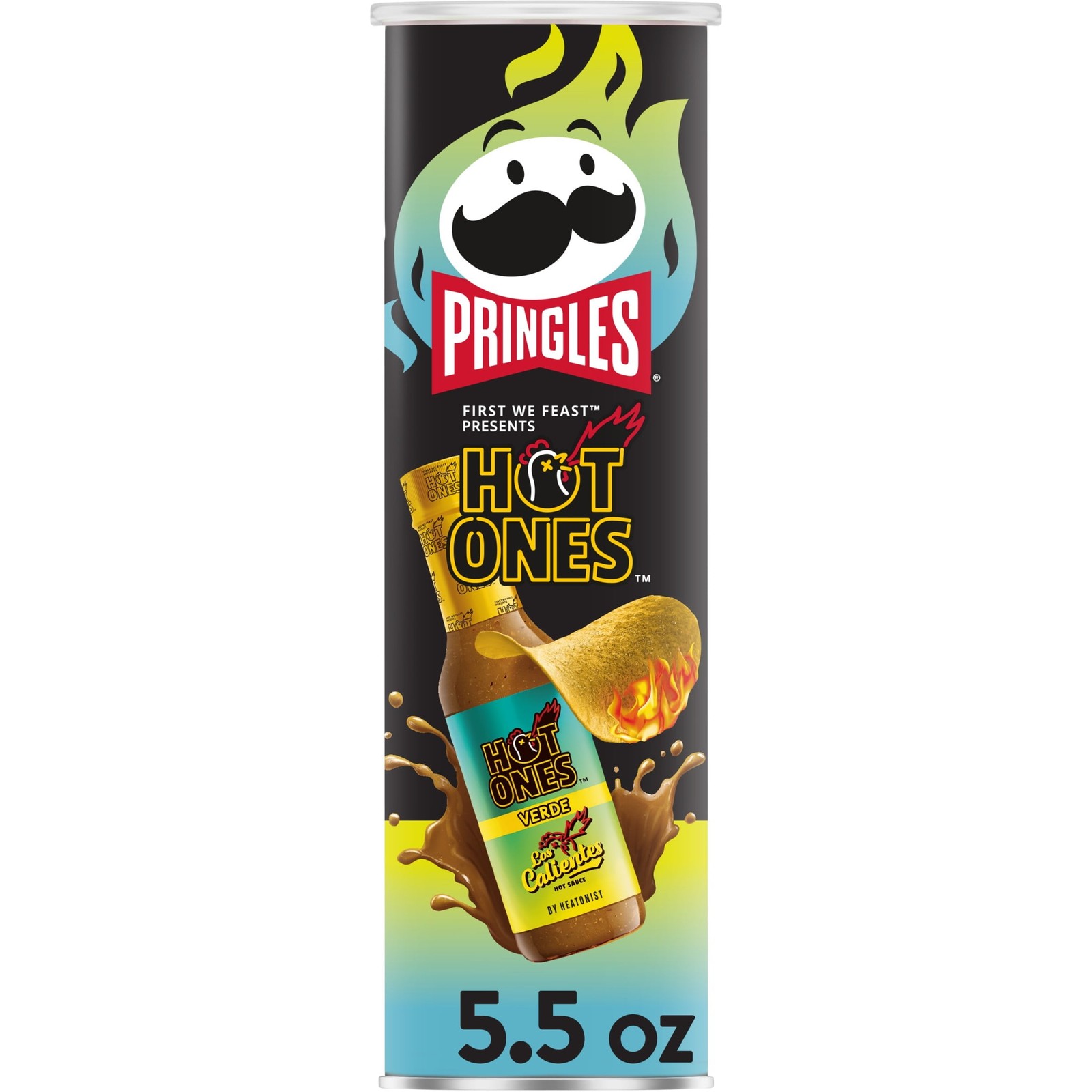 7x Cans Pringles Hot Ones Verde Flavor Potato Crisps Chips 55oz 8790₽