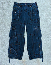 Free People Washed Black Denim Utility Cargo Pants Wide Leg Size 6