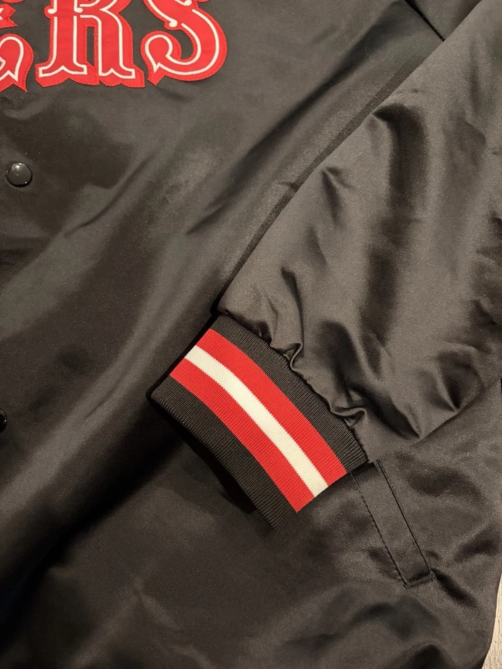 Chaqueta deportiva rara MITCHELL and Ness SAN FRANCISCO 49ers negra satinada talla grande Foto 4 de 4