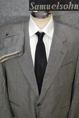 Samuelsohn Suit Mens 44R Gray 2 Piece Wool Pleated Pants Italy Fabric 38x31