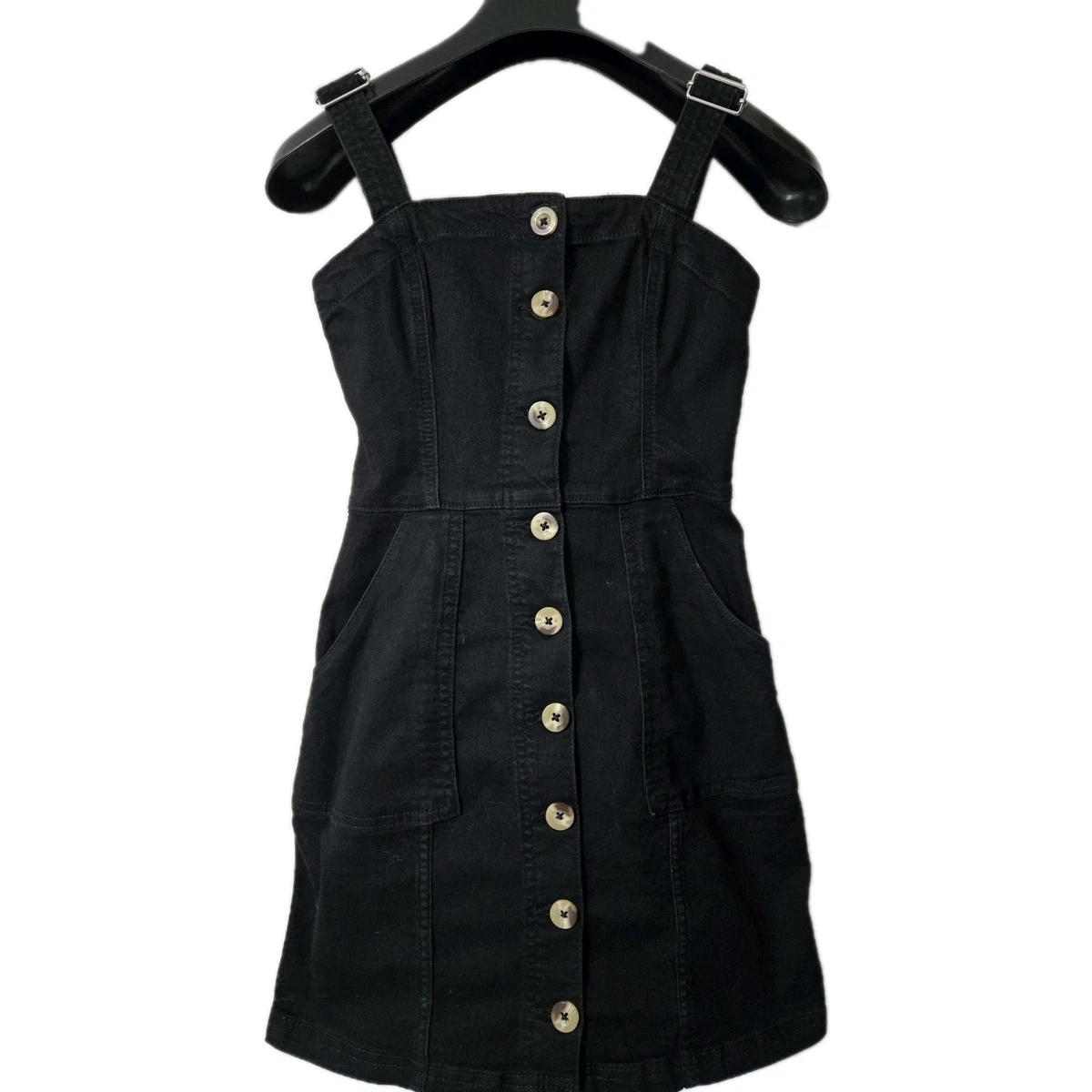 overall knee length dress Anya Denim Overall Dress