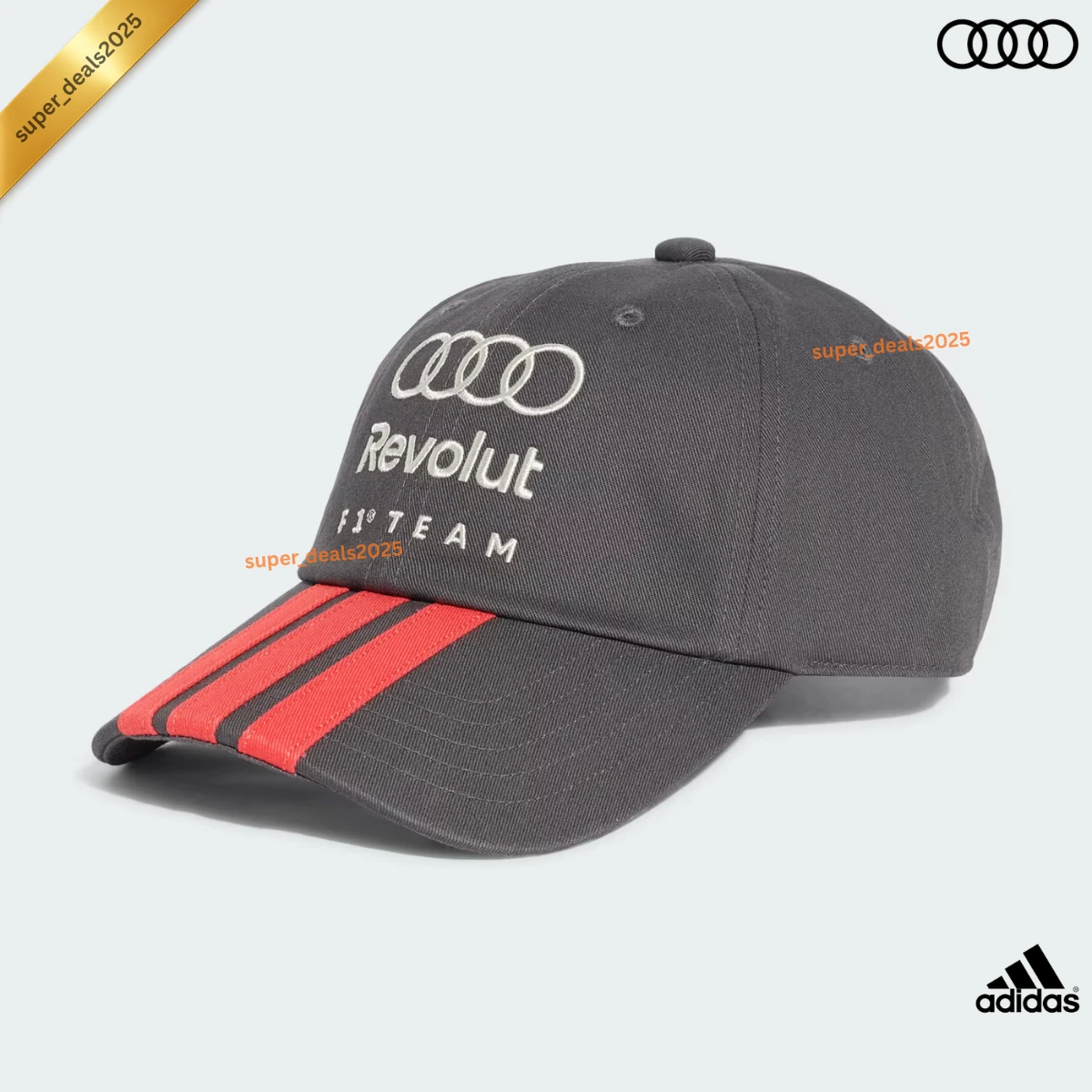 Adidas Audi Revolut F1 Team DNA 3 Stripes Cap Dad Hat Adjustable Black Unisex F1