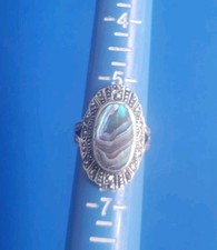 Vintage Sterling Silver Marcasite Abalone Ring. Size 6