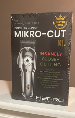 H2PRO MIKRO-CUT K1 Hair Clipper Silver Cordless/Corded Rechargeable