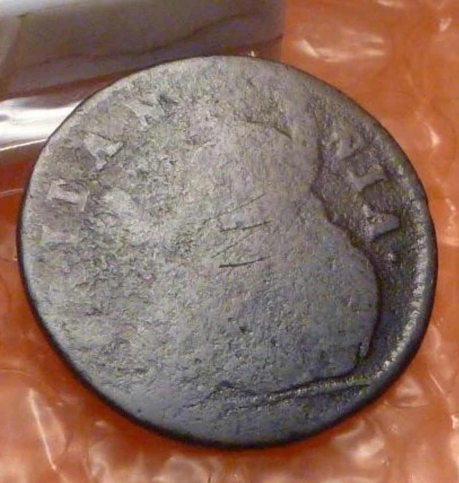 Moneda de cobre de medio centavo de Gran Bretaña de la época colonial de Guillermo III de 1700 Foto 2 de 2