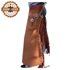 Handmade Suede Leather Chinks Western Cowboy Riding Chaps for Rodeo & Ranch Work
