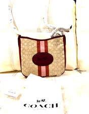 NWT COACH Chaise 61 Light Sig. Khaki Jacquard/Wine Leather/Brass Hardware 5875
