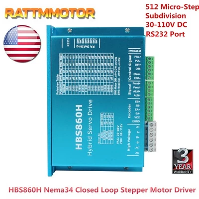 RATTM MOTOR 〖USA〗HBS860H Nema34 Closed Loop Stepper Servo Motor Driver 8.0A 30-110V DC RS232