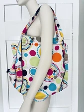 Thirty-One Canvas Tote Bag Circle Spirals Retired Polkadot All Over Large