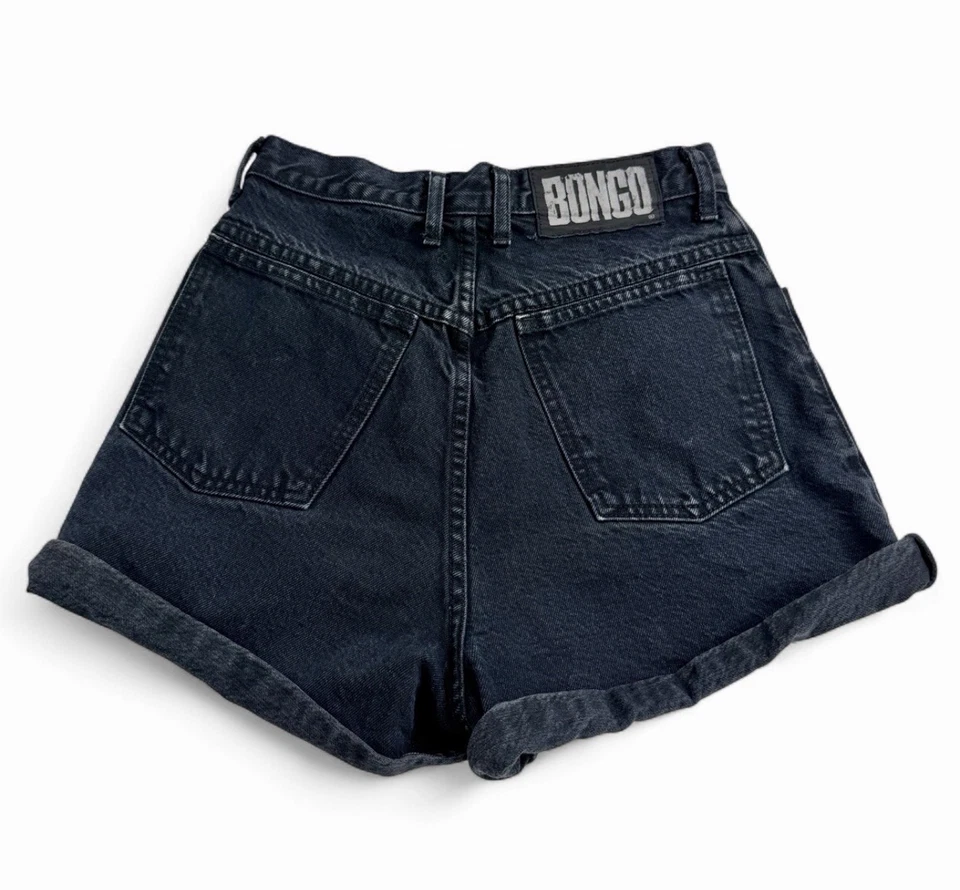 VTG Bongo High Waisted Black Denim Shorts Jr Sz 7 or 26" USA MADE Button Fly - Image 2 of 4