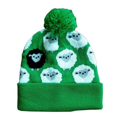 Traditional Craft Sheep Lovers Toddler Pompon Hat, 100% Acrylic Beanie, One-Size