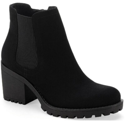 Sun Stone Womens Sz 5M Chelsea Lug Sole Block-Heel Booties black micro 
