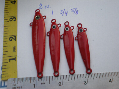 8 PCS. ANCHOVY FISH JIG/SPOON STYLE 5/8, 3/4, 1, 2 OZ. 2ea RED W/4 EYELETS