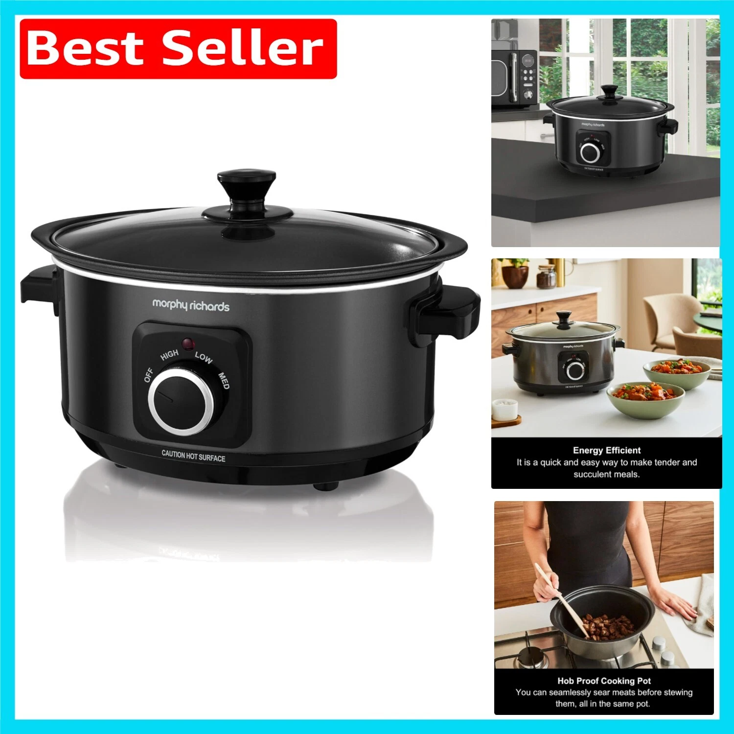 3 Heat Settings 3.5L Slow Cooker - Lightweight & Dishwasher Safe Aluminium Pot