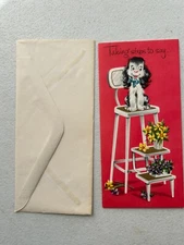 1960's Vintage Get Well Greeting Card Unused - Cosco Step Stool w/ Dog