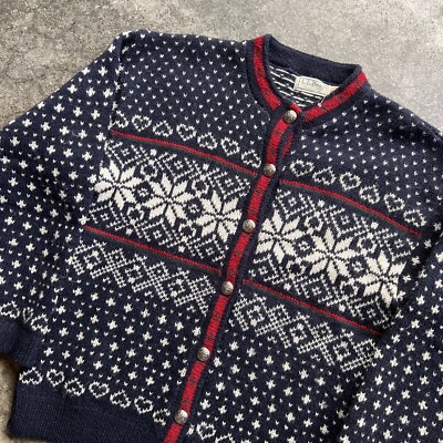 Vintage 80s LL Bean Nordic Cardigan Wool Sweater Mens Size Large