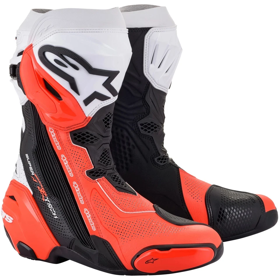Bottes De Moto 45 - Alpinestars Supertech R Aéré - Noir-Blanc-Fluorescent