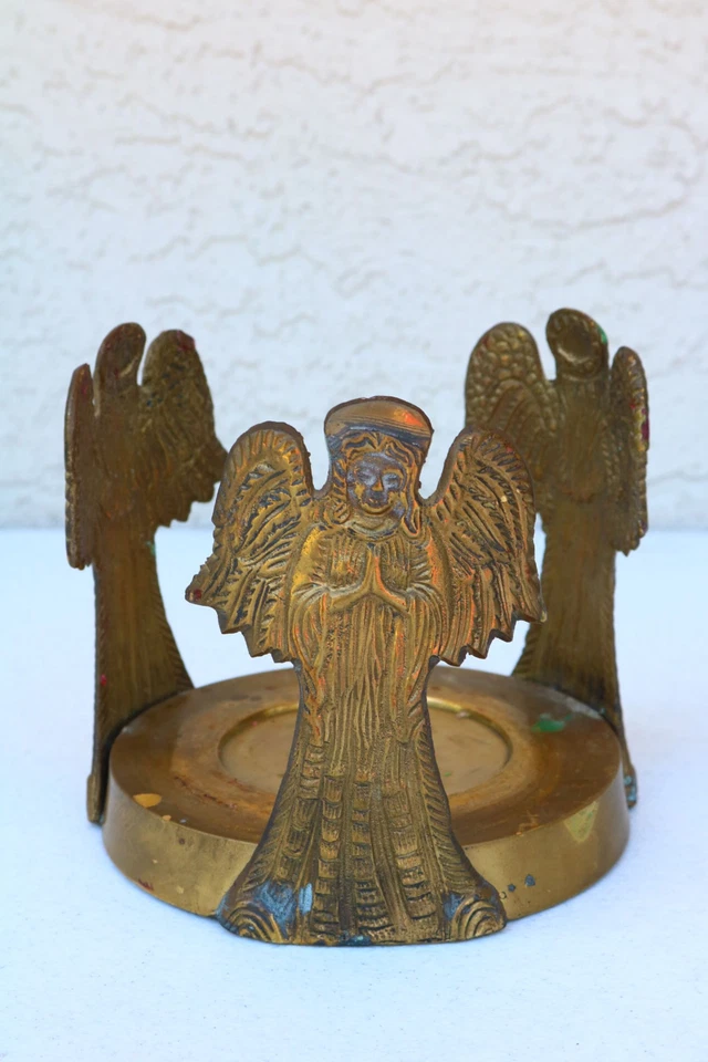 Soporte de bola de observación de metal ANGELS soporte base globo pátina de latón jardín patio 5" MI Foto 3 de 4