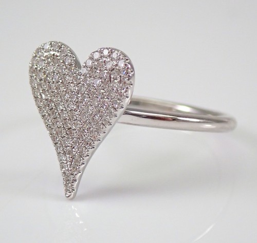 Anillo Corazón Racimo Diamantes Oro Blanco 14K Mano Derecha Cóctel Moderno Talla 5.25 - Imagen 5 de 7
