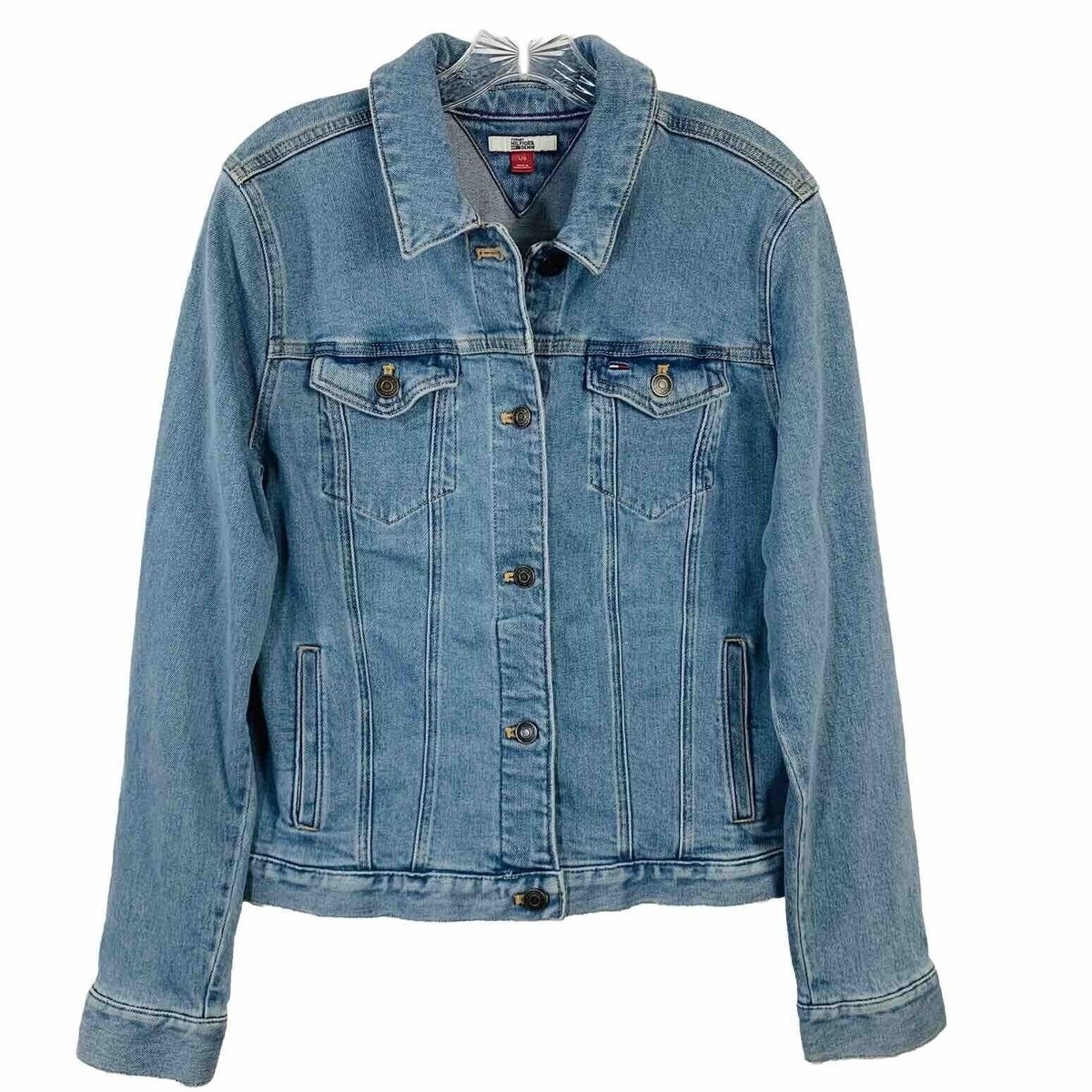Tommy Hilfiger Denim Trucker Jacket Size L Jean Boyfriend Blue Light Washed  Coat