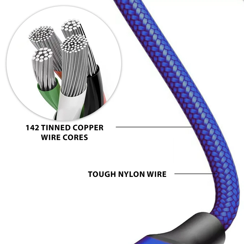 3in1 Fast Charging Cable,1.2M Nylon Braided,USB-C Micro-USB/Android, FREE SHIP - Image 2 of 4