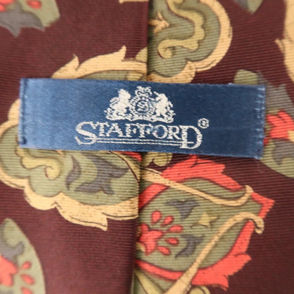 Corbata Stafford verde borgoña cachemira 100 % seda hecha en EE. UU. 3,75" Foto 3 de 4