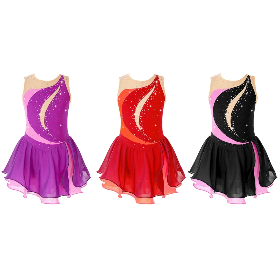 Girls Dancewear Ballroom Dress Gymnastics Leotard Sparkle Unitard Kids Costume - Image 3 of 4
