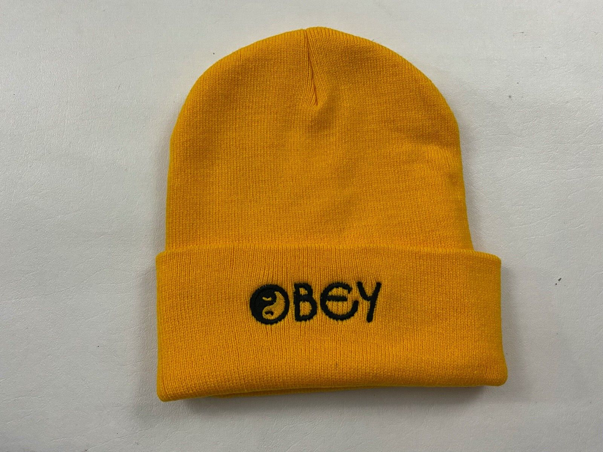 Obey Logo Knit Cuffed Graphic Yellow Beanie One Size | eBay