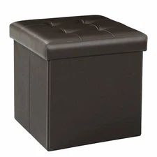 LARGE FAUX LEATHER FOLDING OTTOMAN POUFFE SEAT FOOT STOOL STORAGE BOX GIFT