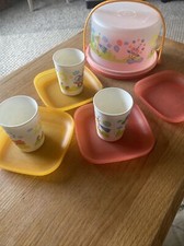 Vintage Tupperware Toy Cake Carrier Plates Glasses